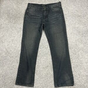 Carbon Black Jeans‎ Mens 34x32 Blue Dark Wash Whiskered Flap Pocket Loose Denim